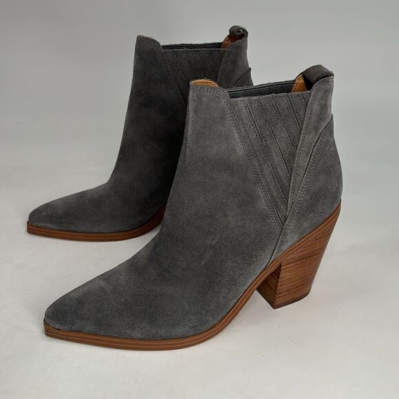 Marc Fisher Gray Suede Pointy Toe Bootie Size 9.5 Cowboy Boots - Picture 2 of 11